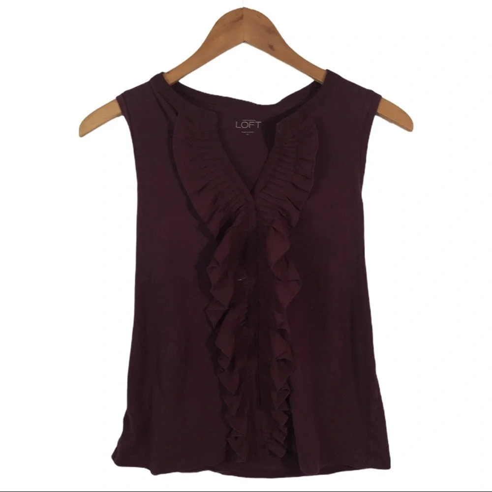 WS695 Ann Taylor LOFT Ruffled Sheer Blouse Top M